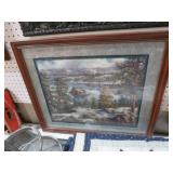FRAMED LAKE SCENIC PRINT ARTIST SIGNED