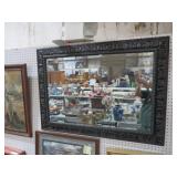 BLACK ORNATE FRAMED BEVELED WALL MIRROR