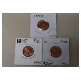 1944 P, 45 P, 55 D MS LINCOLN WHEAT CENTS