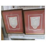 PAIR FRAMED CROCHETED DOILIE FOLKART PIECES
