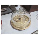 VTG METAL BASE CHEESE TRAY W/ GLASS DOME