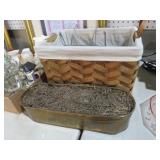 VTG WOVEN BASKET W/ BRASS PLANTER & MISC