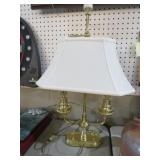 VTG STIFFEL SOLID BRASS DBL LAMP W/ SHADE
