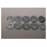 (10) MERCURY DIMES VARIOUS DATES & MM 90%
