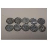 (10) MERCURY DIMES VARIOUS DATES & MM 90%
