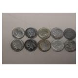(10) ROOSEVELT DIMES VARIOUS DATES & MM 90%