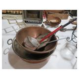 COLL. COPPER PAN, BOWL , ENAMEL & METAL LADLES & M