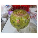HANDPAINTED GREEN CRACKLE GLASS BOWL