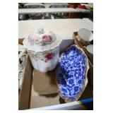 CHINA DISH & JAR W/ LID