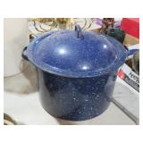 BLUE GRANITEWARE POT W/ LID