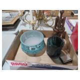 METAL BASE CANDLEHOLDER, KNIVES , BISCUIT JAR