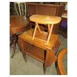 WOOD MAGAZINE STAND & SMALL WOOD STOOL
