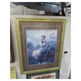GOLD FRAMED GIRL WITH LAMBS PRINT