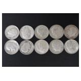 (10) ROOSEVELT DIMES VARIOUS DATES & MM 90%