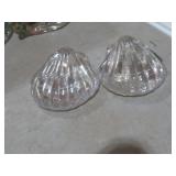PAIR VTG SEASHELL ART GLASS PAPERWEIGHTS