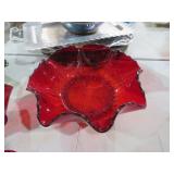 VTG RUBY RED RUFFLE BOWL