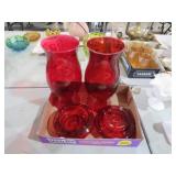 PAIR RUBY RED HURRICANE CANDLEHOLDERS