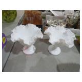 PAIR HOBNAIL MILKGLASS COMPOTES