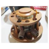 VTG WOOD PIPE HOLDER W/ PIPES & GLASS HUMIDOR