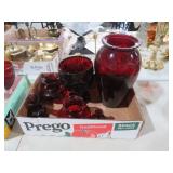 COL.. RUBY RED  VASES, GLASS, S/P SHAKER & MISC