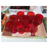 (8) VTG RUBY RED GRAPE PATTERN GOBLETS