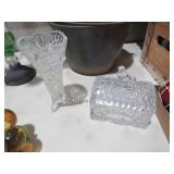 VINTAGE WHEEL CUT BIRD CANDY DISH & CORNUCOPIA