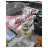 ANTIQUE GLASS OIL LAMP W/ STACK