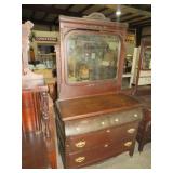 ANTIQUE FOUR DRAWER DRSSER WITH BEVELED MIRROR