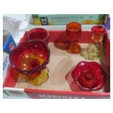 COLL. AMBERINA GLASSWARE,VASE & CANDLEHOLDER