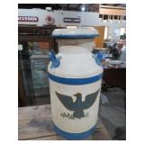 NICE OLD PAINTED METAL MILK CAN WITH EAGLE
