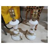 PAIR OF VINTAGE MILK GLASS HOBNAIL LAMPS