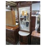 NICE WOOD ETCHED MIRROR HALF MOON HALL TREE /HOOKS