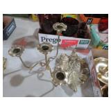 BRASS CANDLEBRA & LEAF DISH
