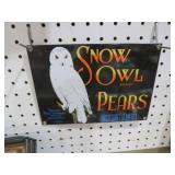 PORCELAIN SNOW OWL / PEARS  ADV SIGN