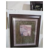 FRAMED DUCK MARSH WITH CAT TAIL MATTING PICTURE