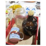 COLLECTION OF OLD STORE JAR, JUG & ADV MUG