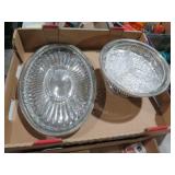 SILVER PLATED CRYSTAL RELISH TRAY& CRYSTAL SERVER