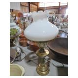 VTG BRASS LAMP W/ GLASS SHADE