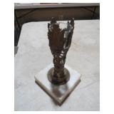 VINTAGE MARBLE BASE BRASS BUD VASE W/ GLASS INSERT