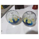 (2) ART GLASS VINTAGE PAPERWEIGHTS