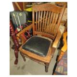 OAK LEATHER SEAT ARM CHAIR