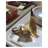 (2) PIECE BRASS BOAT & ELEPHANT
