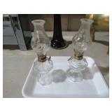 (2) MINATURE GLASS OIL LAMPS WITH STACKS