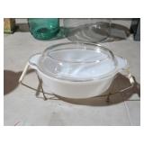 VINTAGE FIRE KING BOWL WITH LID & HOLDER