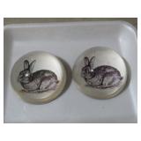 (2) GLASS RABBIT PAPER WEIGHTS