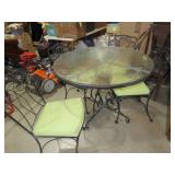 WROUGHT IRON GLASS TOP PATIO TBL W/(4) CHAIRS