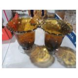 (2) MEXICO ART GLASS CANDLE HOLDERS. HOME INTERIOR