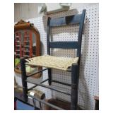 OLD BLUE PAINTED COUNTRY CHAIR W/ WOVEN SEAT