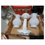 MILK GLASS LAMP & STACKS
