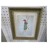 GOLD ORNATE FRAMED LITTLE GIRL SKIING PRINT